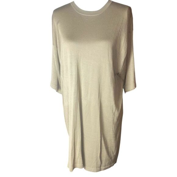 Ryan Harris Carmel Tan Silk Knitted Drop Shoulder Light Midi Dress Wm’s Sz Large - Picture 1 of 3